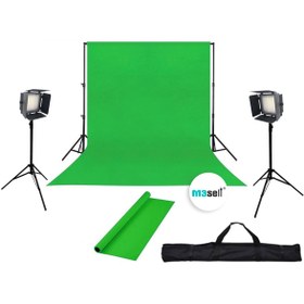 تصویر استودیو پرده سبز کروماکی به همراه 2 نور LED 