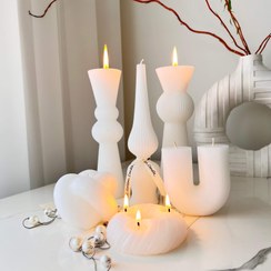 تصویر ست شمعهای سه تایی رونیکا با دونات و گره ژورنالی (پارافین گیاهی) - معطر / معطر / معطر ا Decorative candles(set five candles) Decorative candles(set five candles)