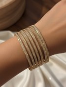 تصویر النگو استیل طلا روس طرحدار پک ۶ عددی سایز ۴ – قطر 62 میلیمتر رنگ طلایی ثابت و براق Gold Tone Russian Style Bangle Set – 6 Pieces, Size 4-62mm