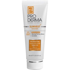 تصویر کرم ضد آفتاب بی رنگ با SPF 60 مناسب پوست معمولی و خشک حجم 40 میلی لیتر پرودرما Proderma Sunvest SPF 60 Normal To Dry Skin Invisible Sun Screen 40 ml