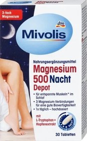 تصویر قرص منیزیم 500 سه فاز شبانه میولیس 30 عددی Mivolis Magnesium 500 Night Depot, 30 pcs, 43 g