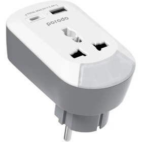 تصویر پریز برق یونیورسال و آداپتور سه شاخه پرودو Porodo 3in1 Multi-type Socket with AC USB-A Type C UK - White 