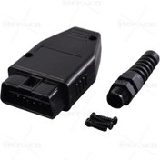 تصویر کانکتور 16پین اوبی دی نری مشکی با محافظ سیم REFACO OBDII CONNECTOR 16PIN MALE BLACK WITH COVER & WIRE PROTECTOR DEBUG دیاگ RFOBMB-2 