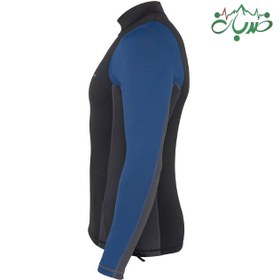 تصویر راشگارد آستین بلند مردانه جلو بسته ۱/۵ میل برند OLAIAN - آبی مشکی / Men's Surfing Rash Guard 500 Long-sleeved - Petrol Blue