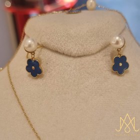 تصویر ست شکوفه آبی و مروارید 