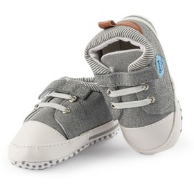 تصویر کفش نوزادی چسبی پسرانه طرح راژان طوسی پاپو Papo Papo Gray Rajan Baby Boy Sticky Shoes