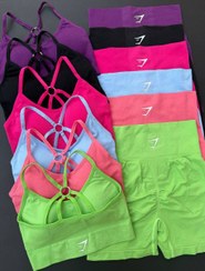 تصویر ست ورزشی زنانه جیم شارک مدل SET014 رنگ مشکی و صورتی و سبز و آبی و بنفش 