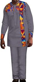 تصویر ست 2 عددی لباس آفریقایی گاه به گاه مردانه پیراهن آستین بلند و شلوار کت و شلوار مردانه لباس مهمانی (رنگ: 8، سایز: X-Large) 