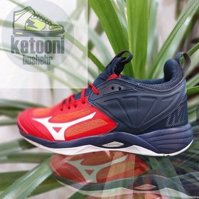 تصویر کفش والیبال بسکتبال و هندبال های کپی میزانو مومنتم رنگ مشکی قرمز Mizuno Wave Momentom 2 