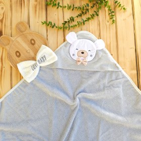 تصویر ست حوله و لیف سایز بزرگ پارچه تبریز گلدوزی دار خرس طوسی لاوی 