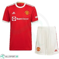 تصویر پیراهن شورت اول منچستریونایتد با چاپ نام و شماره رونالدو 7 Manchester United 2021-22 Home Soccer Jersey Kit Shirt+Short Ronaldo 