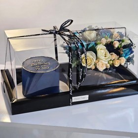 تصویر باکس گل و کیک سرمه ای 