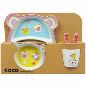 تصویر ست غذا خوری پنج تیکه کودک بامبو 
