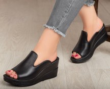 تصویر صندل زنانه چرم طبیعی کد 227 رنگ مشکی 