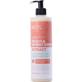 تصویر ماسک مو بیول مدل هلو و جوانه گندم حجم ۵۰۰ میلی لیتر مناسب موهای خشک و فر با بطری پمپ دار 