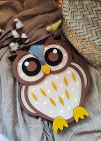 تصویر چراغ خواب چوبی جغد 