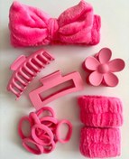 تصویر ست هدبند و مچ بند حوله ای - سرخابی 