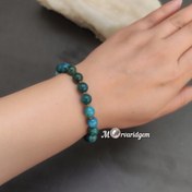 تصویر دستبند سنگی آپاتیت آبی اصل معدنی سایز استاندارد 8 گرد دستبند آپاتیت اصل Blue Apatite stone bracelet original