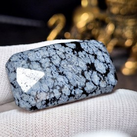 تصویر نگین درشت سنگ طبیعی ابسیدین لکه برفی معدنی تراش فست کد 36260 