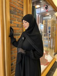 تصویر روسری مشکی مجلسی دانتل ستاره 