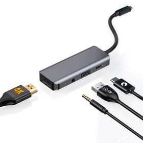 تصویر هاب Porodo PD-41CHB Type-C To USB 3.0/HDMI/AUX/Type-C PD 