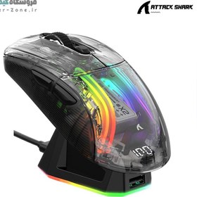 تصویر موس گیمینگ بی سیم اتک شارک به همراه داک شارژ مدل ATTACK SHARK X2 RGB / X2 Pro RGB Wireless Gaming Mouse + RGB Charging Dock 