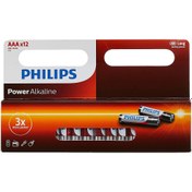 تصویر باتری نیم قلم آلکالین فیلیپس PHILIPS POWER ALKALINE LR03 Micro AAA 1.5V بسته 12 عددی 