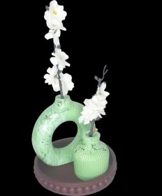 تصویر گلدان دوناتی، دکوری رومیزی، سینی مرواریدی، سنگ مصنوعی | تولیدی کرج لند 