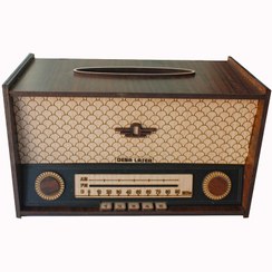 تصویر جعبه دستمال کاغذی دنالیزر طرح رادیو قدیمی کد dr3m - قهوه ای تیره 