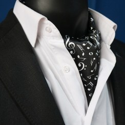 تصویر دستمال گردن مردانه طرح نت‌های موسیقی زمینه مشکی 