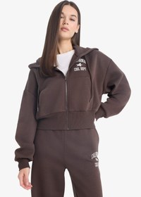 تصویر هودی زنانه قهوه ای دفکتو 