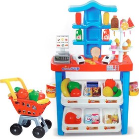 تصویر اسباب بازی سوپرمارکت ۶۵ قطعه با چرخ خرید مناسب کودک و خردسال 