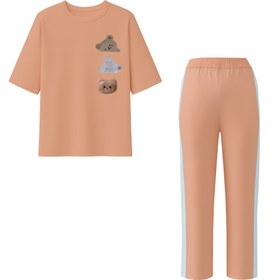 تصویر ست تیشرت شلوار طرح خرس برجسته کد A1093-98 