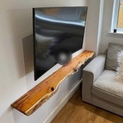 تصویر شلف چوبی زیر تلویزیون شلف دیواری چوبی 