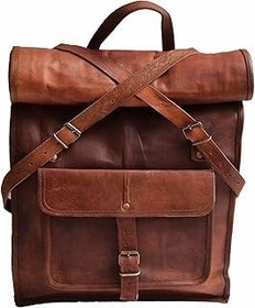 تصویر 23&quot; Brown Leather Backpack Vintage Rucksack Laptop Bag Water Resistant Roll Top College Bookbag Comfortable Lightweight Travel Hiking/picnic For Men 