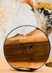 تصویر ساعت‌دیواری چوبی روستیک قطر35 سانت چوب گردو مغزسیاه ا Rustic wall clock, diameter 35 cm, black walnut wood Rustic wall clock, diameter 35 cm, black walnut wood