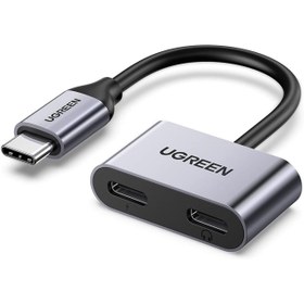 تصویر تبدیل دو پورت USB-C یوگرین مدل CM232-60165 ا Ugreen CM232-60165 Type C Male To Type C Female + Type C Female Audio Adapter Ugreen CM232-60165 Type C Male To Type C Female + Type C Female Audio Adapter