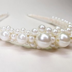 تصویر تاج و تل موی سفید مرواریدی مدل TAJMORV 