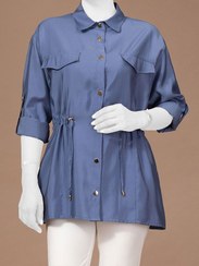تصویر تونیک زنانه کتان یقه مردانه گتر دار جیب نما کژوال شمیم 