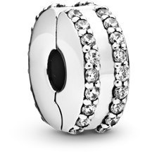 تصویر چارم کلیپی دو ردیف نگین‌های شفاف نقره‌ای پاندورا Pandora Silver Double Lined Pavé Clip Charm
