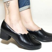 تصویر کفش پاشنه دار زنانه رویه چرم مدل هلالی رنگ مشکی سایز ۳۷ تا ۴۰ 