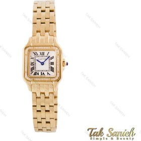 تصویر ساعت مچی زنانه کارتیه مدل پنتر طلایی نگین‌دار 