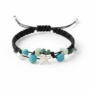 تصویر دستبند زنانه بوهو استایل با مهره‌های فیروزه‌ای و آویز ستاره دریایی 