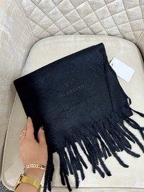 تصویر شال موهر ریشه فیتیله ای تک رنگ مشکی 