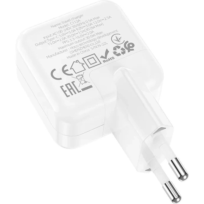 Cargador De Pared USB-C 30W Hoco C112A - B·Great