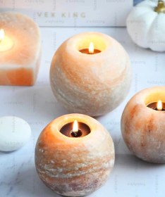 تصویر شمعدان سنگ نمک گوی 