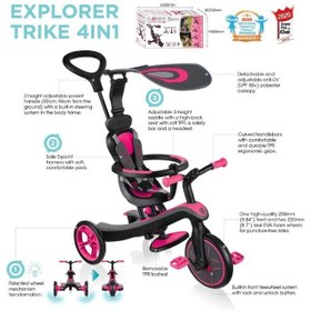 تصویر سه‌چرخه اکسپلورر ۴ در ۱ (مشکی/فوشیا) برند globber Explorer 4-In-1 Trike (Black/Fuchsia)