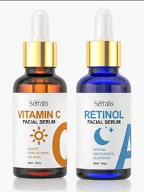 تصویر پک سرم ویتامین سی و رتینول روز و شب sefralls Face serum set/Vitamin C serum for Radiance ,Retinol serum for wrinkles