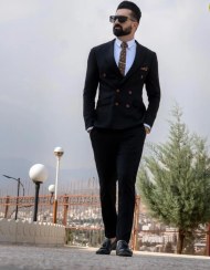 تصویر کت و شلوار دبل برست مدل 330 رنگ سیاه 