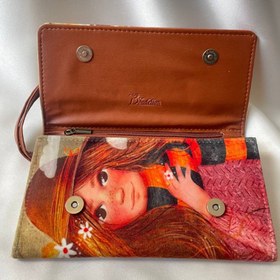 تصویر کیف پول پالتویی دکمه مگنتی و بند مچی 